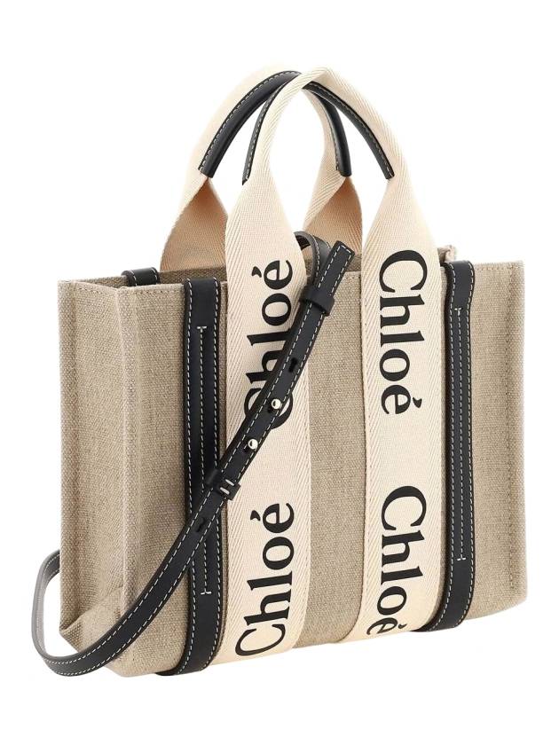 Woody Small Canvas Tote Bag Navy Beige - CHLOE - BALAAN 5