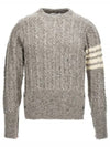 Donegal Twist Cable 4-Bar Classic Crewneck Knit Top Light Grey - THOM BROWNE - BALAAN 2