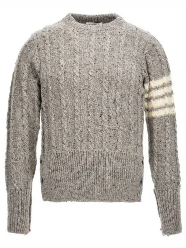 Donegal Twist Cable 4-Bar Classic Crewneck Knit Top Light Grey - THOM BROWNE - BALAAN 2