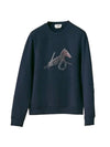 Leather Detail Patch Crew Neck Sweatshirt Navy - HERMES - BALAAN 1