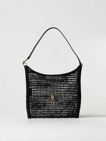 Raffia Macrame Shoulder Bag Black - SAINT LAURENT - BALAAN 1