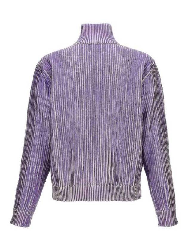 High Neck Zipper Ribbed Cotton Cardigan Purple - MAISON MARGIELA - BALAAN 3