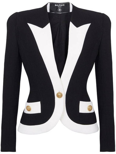 1 Button Blazer BF0SK530WB86 EAB NOIR BLANC B0170734691 - BALMAIN - BALAAN 1