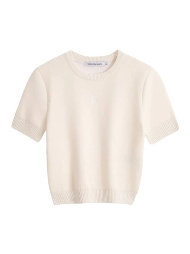 Jeans Premium AOP Cropped Knit Top Ivory - CALVIN KLEIN - BALAAN 1