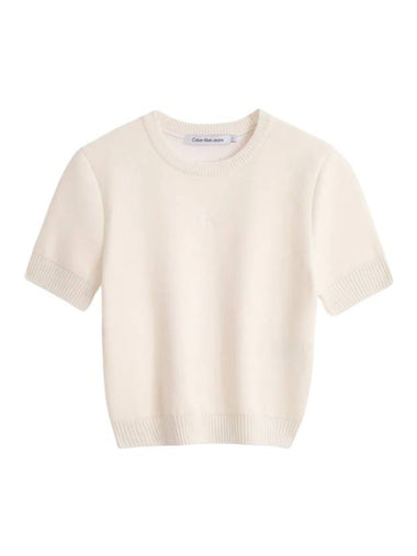 Jeans Premium AOP Cropped Knit Top Ivory - CALVIN KLEIN - BALAAN 1