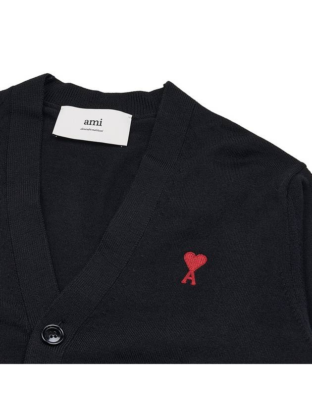 Small Heart Logo Merino Wool Cardigan Noir - AMI - BALAAN 8