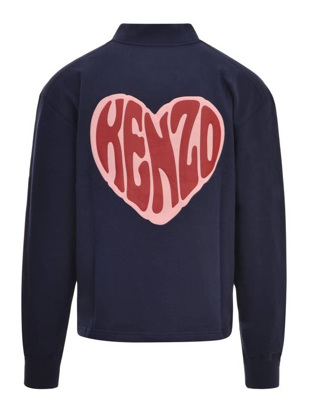 Heart Print Classic Cotton Cardigan Blue - KENZO - BALAAN 4