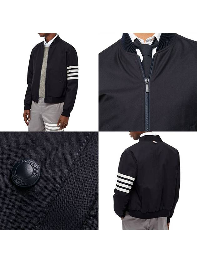 Diagonal Striped Knit Rib Blouson Bomber Jacket Navy - THOM BROWNE - BALAAN 7