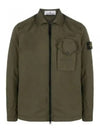 Stretch Cotton Gabardine Overshirt Jacket Olive - STONE ISLAND - BALAAN 2