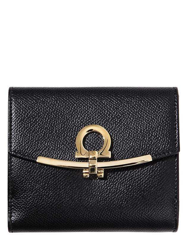 Gancini Leather Half Wallet Black - SALVATORE FERRAGAMO - BALAAN 2