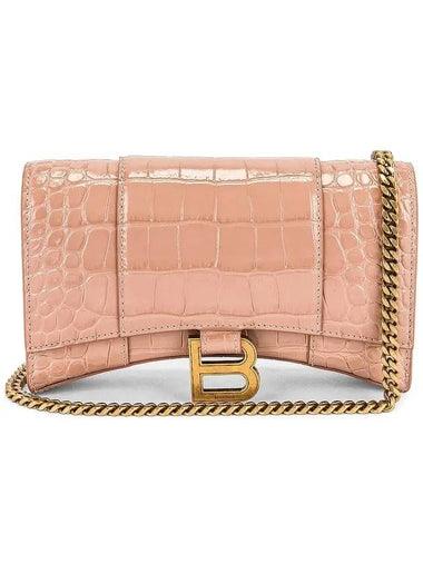 Hourglass Chain Crocodile Emboss Calfskin Medium Wallet Pink Beige - BALENCIAGA - BALAAN 1