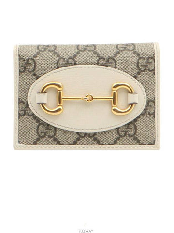 GG Supreme Canvas White Leather Gold Plated Horsebit 1955 Card Case Wallet - GUCCI - BALAAN 1