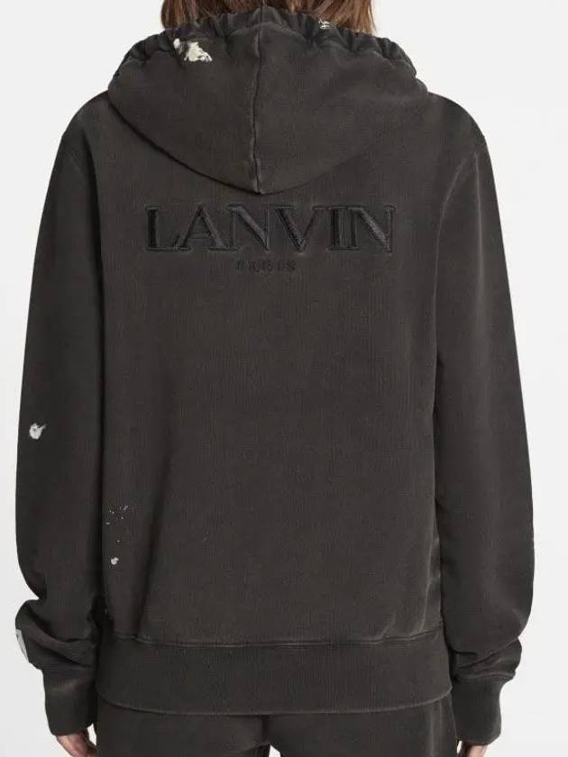 Lanvin Women s Logo Embroidery Painting Hooded Zip Up Washed Black RW HOG006 S1 - GALLERY DEPT. - BALAAN 4