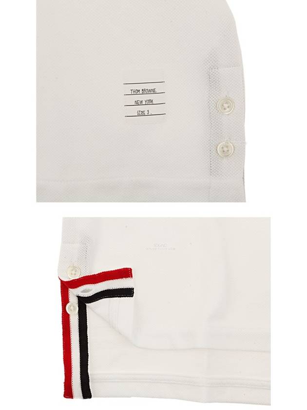 Men's Cotton Pique Center Bag Striped Short Sleeve Polo Shirt White - THOM BROWNE - BALAAN 7