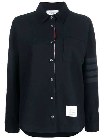 Double Face Tech Twill 4 Bar Oversized Shirt Navy - THOM BROWNE - BALAAN 1