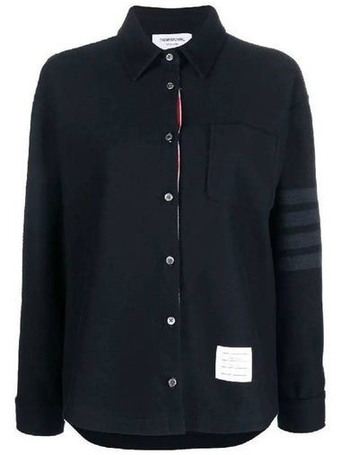 Double Face Tech Twill 4 Bar Oversized Shirt Navy - THOM BROWNE - BALAAN 1