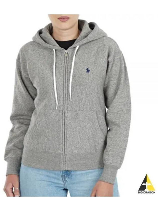 Embroidered Logo Zip Up Hoodie Grey - POLO RALPH LAUREN - BALAAN 2