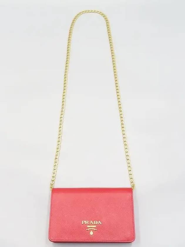 1BP006 Red leather SAFFIANO LUX gold mini chain cross bag - PRADA - BALAAN 4