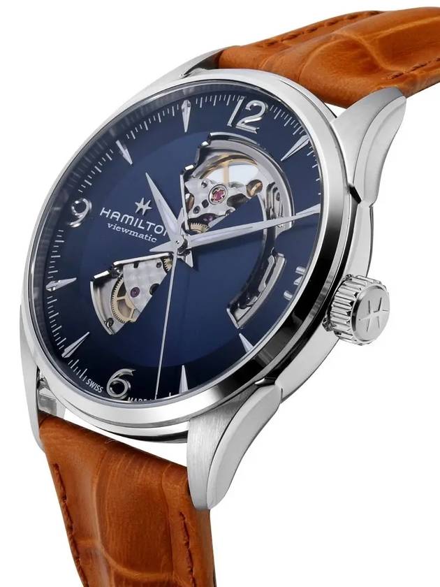 Jazzmaster Open Heart Leather Watch Brown Blue - HAMILTON - BALAAN 4