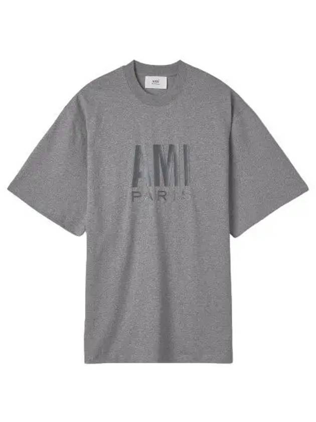 Logo Print Short Sleeve T Shirt Heather Gray Tee - AMI - BALAAN 1