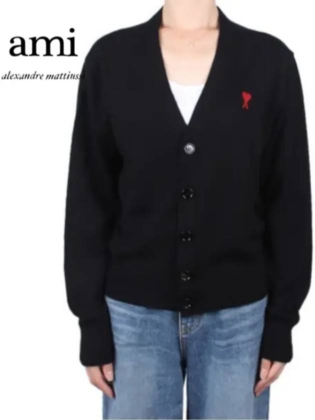 Heart Logo Wool Cardigan Black - AMI - BALAAN 2