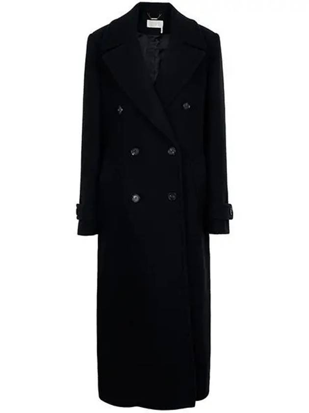 Double Breasted Wool Over Long Double Coat Navy - CHLOE - BALAAN 2