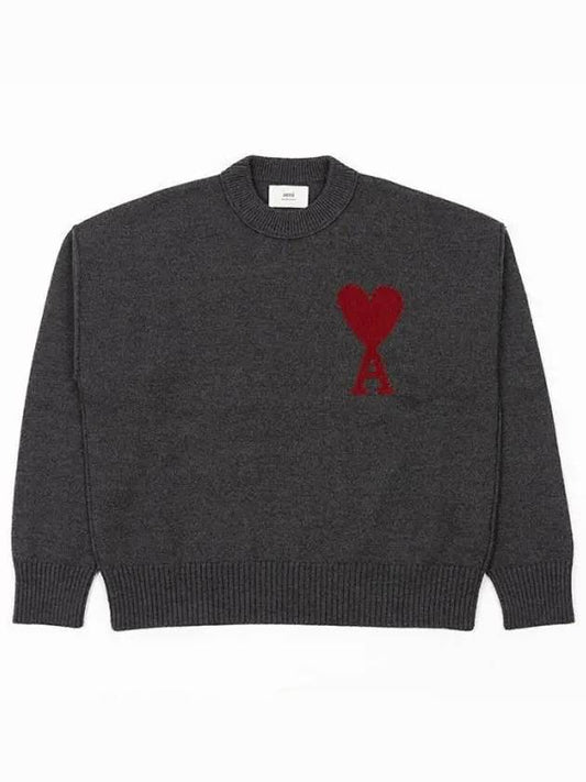 Big Heart Logo Wool Knit Top Grey - AMI - BALAAN 2