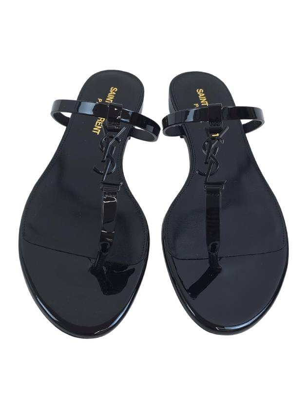 Cassandra Slide Leather Flip Flops Black - SAINT LAURENT - BALAAN 4