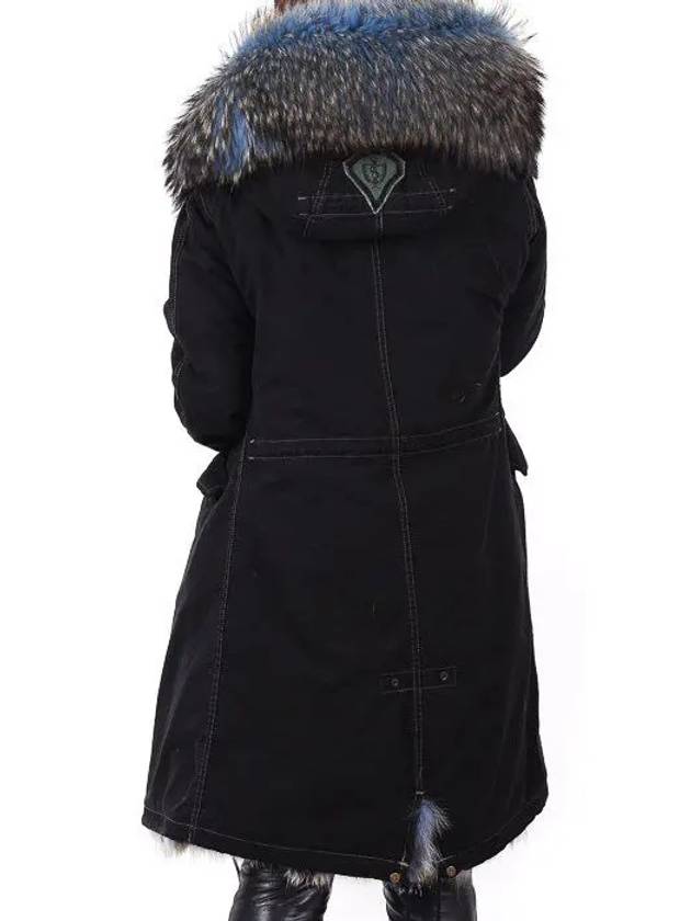 Women s Fox Fur Long Field Coat Black W2834L - AS65 - BALAAN 5