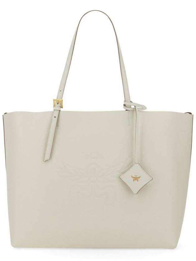 Himmel Embossed Logo Leather Tote Bag White - MCM - BALAAN 2