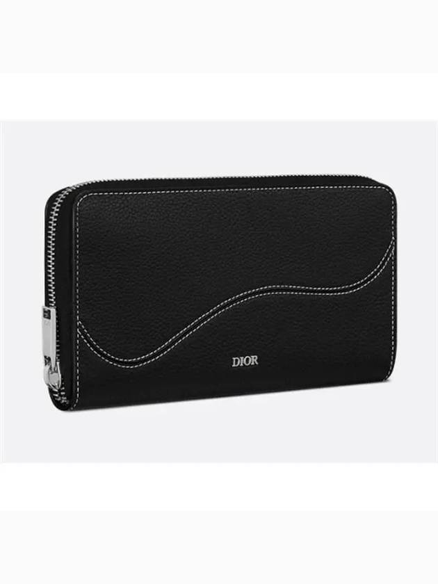 Saddle Zipper Leather Long Wallet Black - DIOR - BALAAN 4