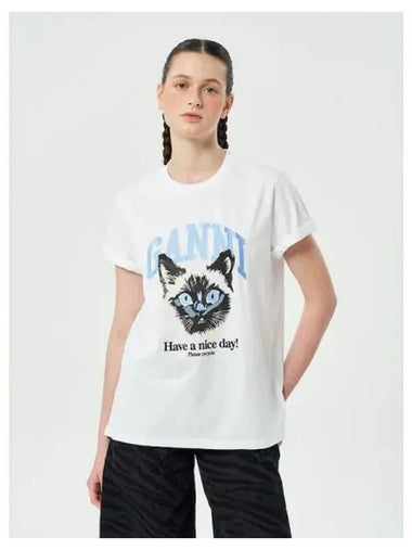 Basic Jersey Cat Relax Fit T Shirt Bright White Domestic Product GM0024073158288 - GANNI - BALAAN 1