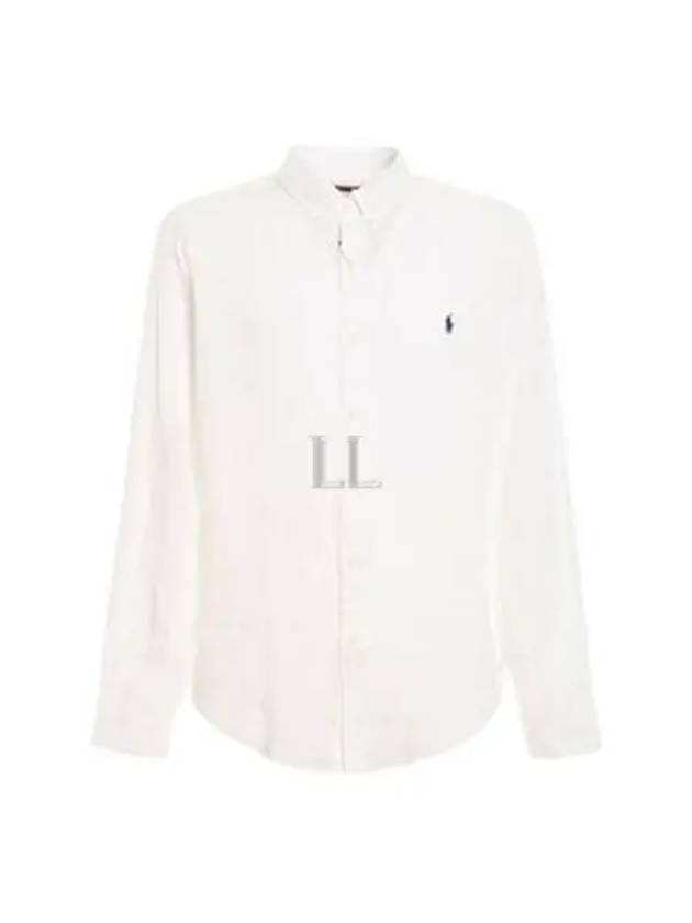 Embroidered Pony Linen Long Sleeve Shirt White - POLO RALPH LAUREN - BALAAN 2