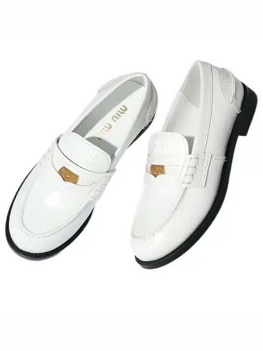 Brushed Leather Penny Loafers White - MIU MIU - BALAAN 2