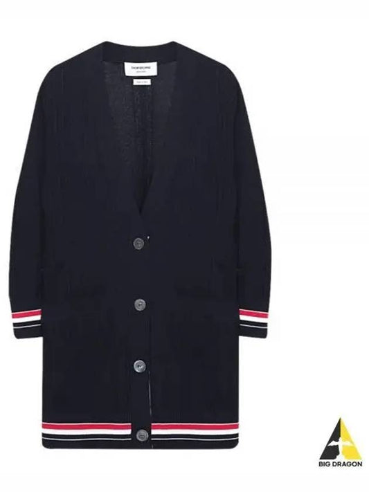 High Twist Cotton Oversized Cardigan Navy - THOM BROWNE - BALAAN.