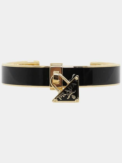 Triangle Logo Plaque Metal Bracelet Black Gold - PRADA - BALAAN 2