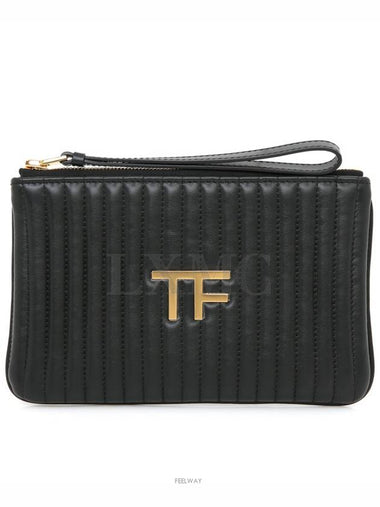 Quilted TF Clutch S0357T Black Gold Pouch - TOM FORD - BALAAN 1