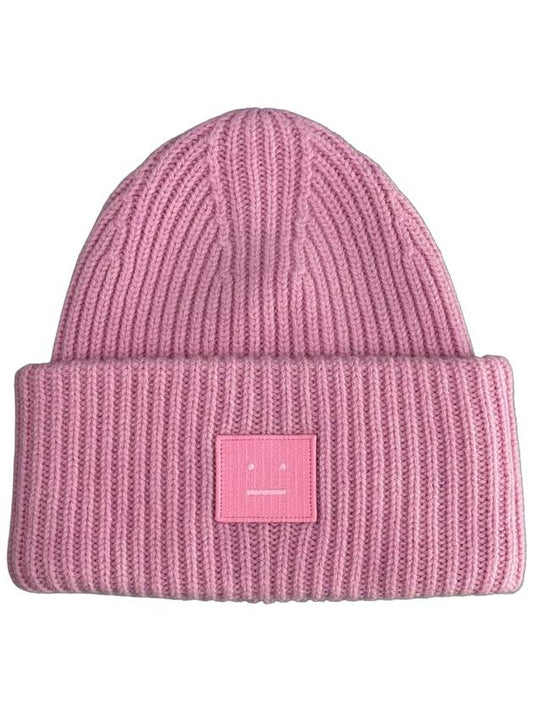 Face Patch Ribbed Wool Beanie Bubble Pink - ACNE STUDIOS - BALAAN 2