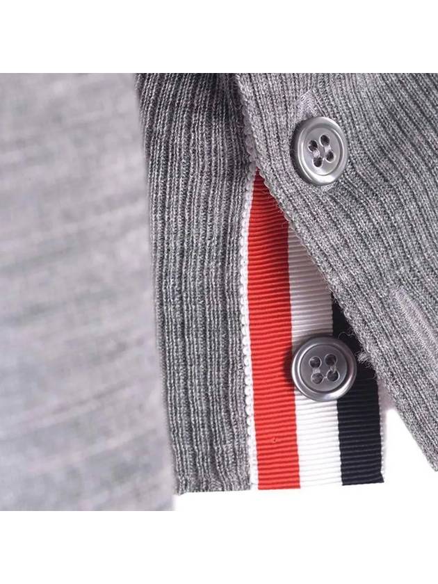 Sustainable Fine Merino Wool 4-Bar Relaxed Fit V-Neck Cardigan Light Grey - THOM BROWNE - BALAAN 5