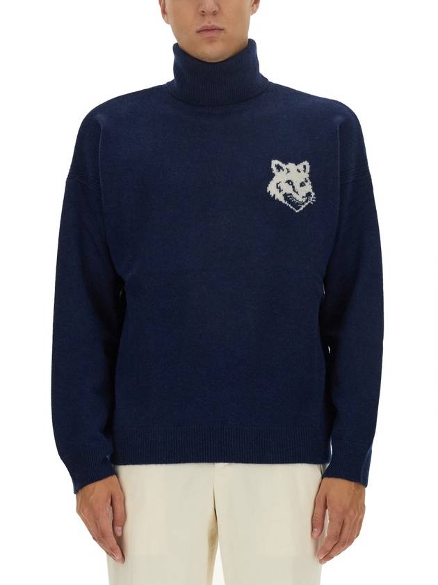 Fox Head Intarsia Comfort Turtleneck Ink Blue - MAISON KITSUNE - BALAAN 2