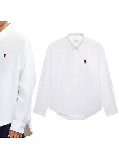 Button Down Boxy Fit Oxford Long Sleeve Shirt Natural White - AMI - BALAAN 2