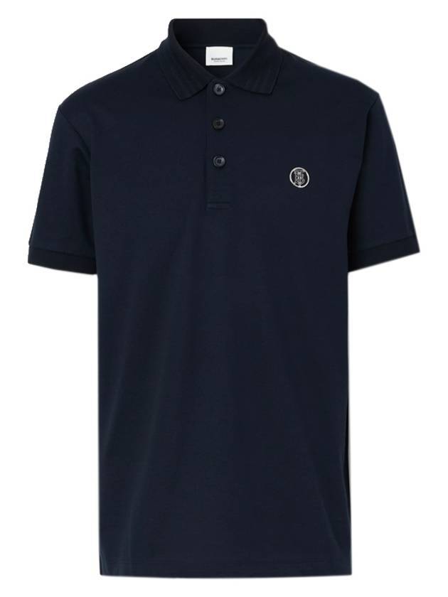 Monogram Motif Cotton Silk Short Sleeve Polo Shirt Navy - BURBERRY - BALAAN 1