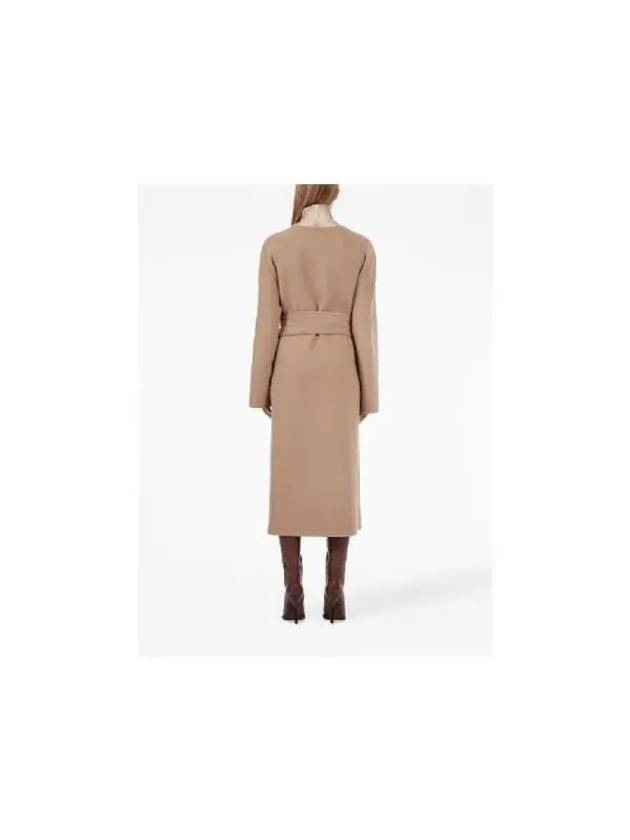 Wool Belt Long Single Coat Beige - SALVATORE FERRAGAMO - BALAAN 5