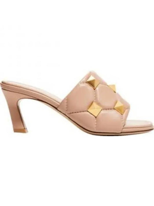 leather Roman studded mule sandal heel pink - VALENTINO - BALAAN 2