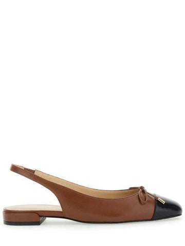 Brown Slingback Ballet Shoes With Cap Toe And Bow Detail In Leather Woman - STUART WEITZMAN - BALAAN 1