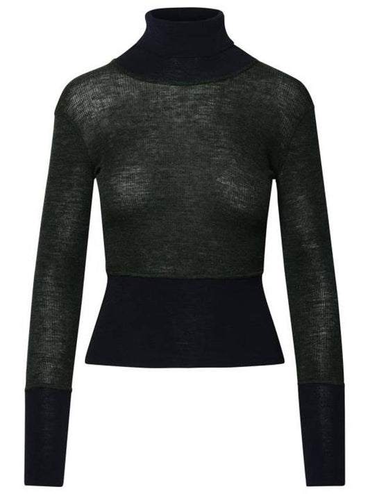 Women's Wool Ribbed Turtleneck Dark Green - THOM BROWNE - BALAAN 1