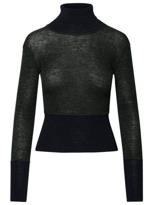 Women's Wool Rib Turtleneck Dark Green - THOM BROWNE - BALAAN 1