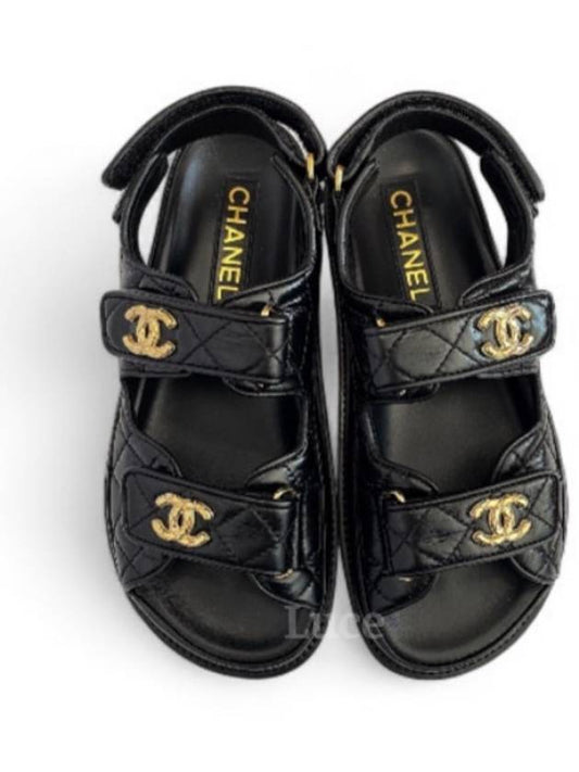 Sandals Crumpled Shiny Lambskin Black - CHANEL - BALAAN 2