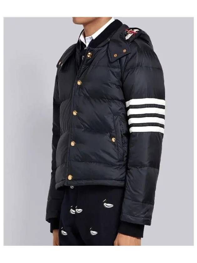 Downfilled Nylon 4-Bar Bomber Padding Navy - THOM BROWNE - BALAAN 5