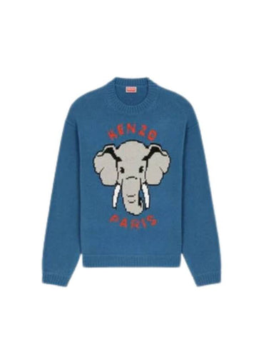 Elephant Wool Knit Top Blue - KENZO - BALAAN 1